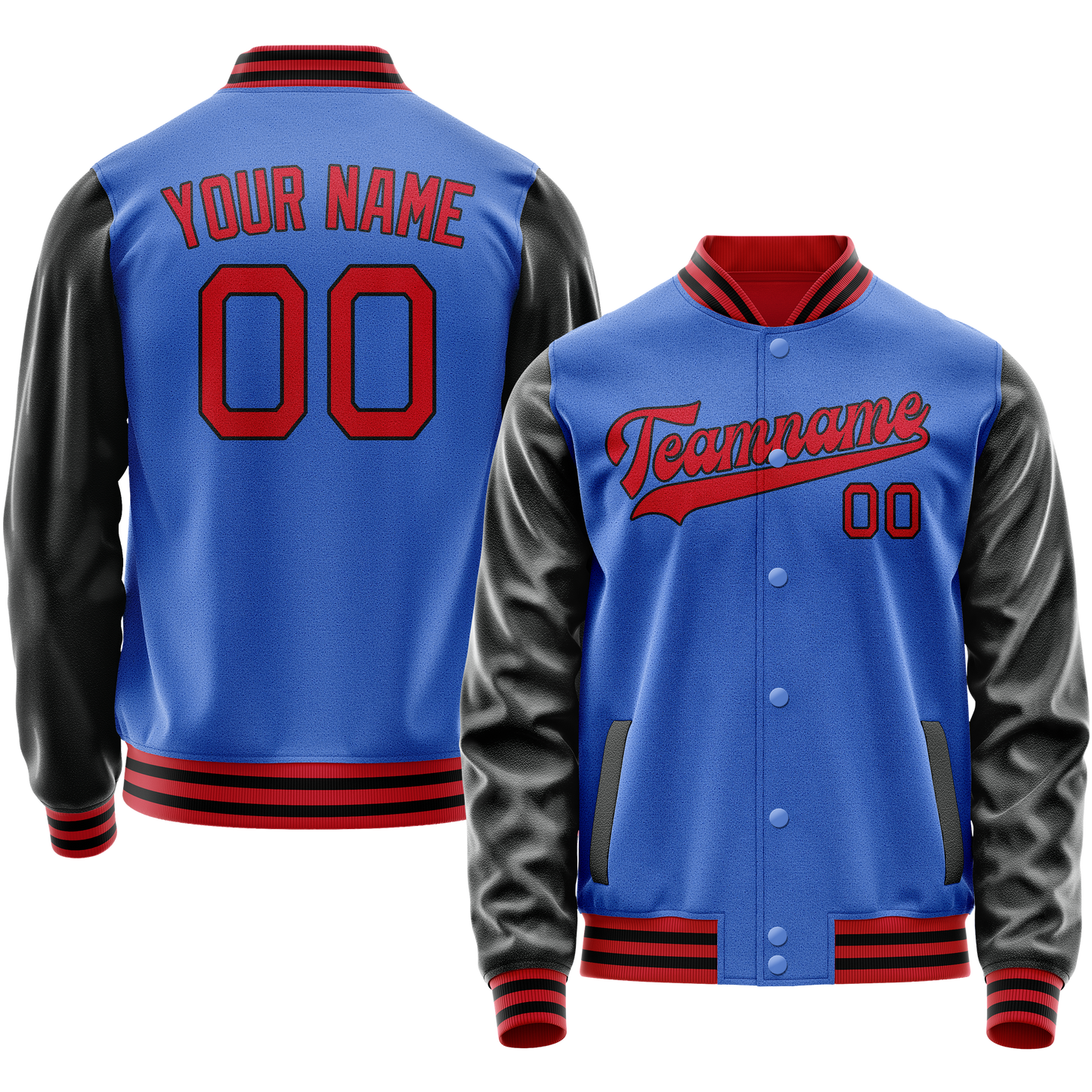 Custom Electric-Blue Black Solid Color Varsity Letterman Jacket