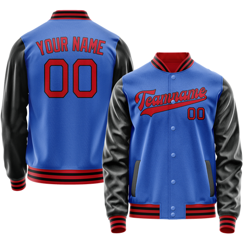 Custom Electric-Blue Black Solid Color Varsity Letterman Jacket