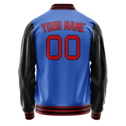 Custom Electric-Blue Red Solid Color Varsity Letterman Jacket