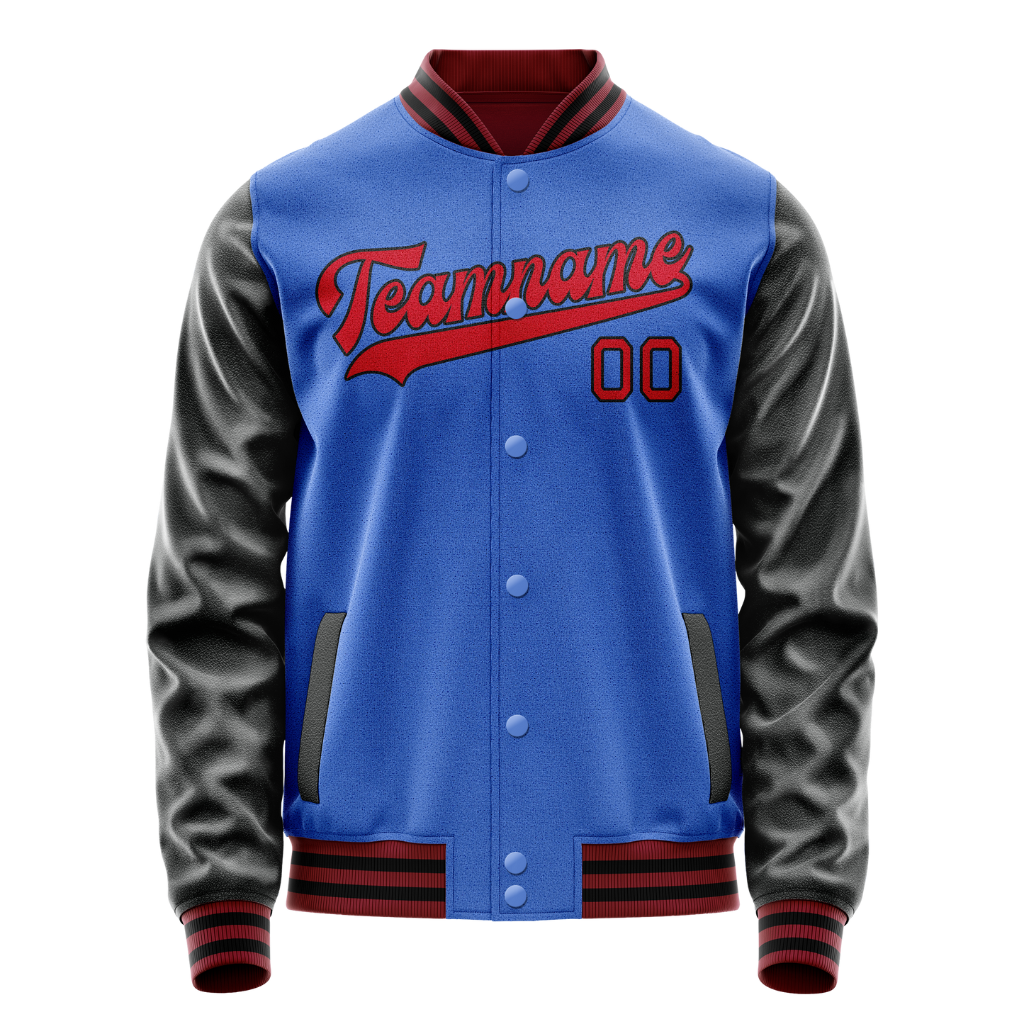 Custom Electric-Blue Red Solid Color Varsity Letterman Jacket