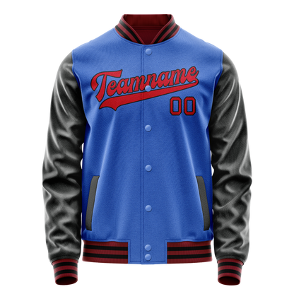 Custom Electric-Blue Red Solid Color Varsity Letterman Jacket