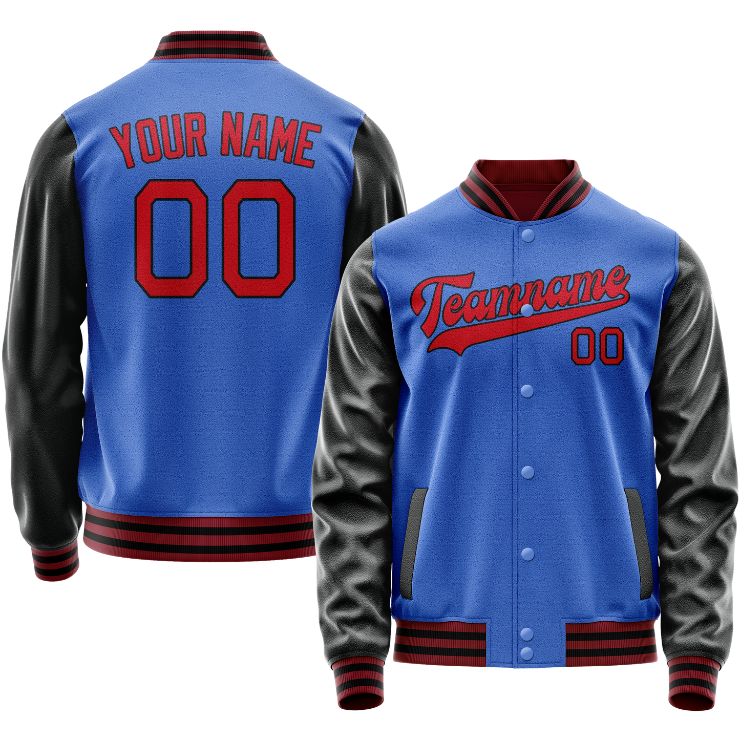 Custom Electric-Blue Red Solid Color Varsity Letterman Jacket