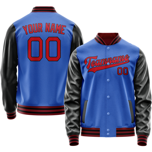 Custom Electric-Blue Red Solid Color Varsity Letterman Jacket
