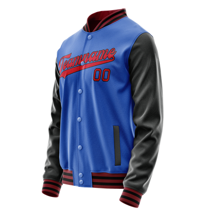 Custom Electric-Blue Red Solid Color Varsity Letterman Jacket
