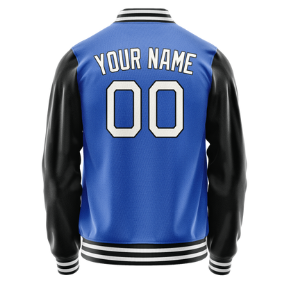 Custom Electric-Blue White Solid Color Varsity Letterman Jacket