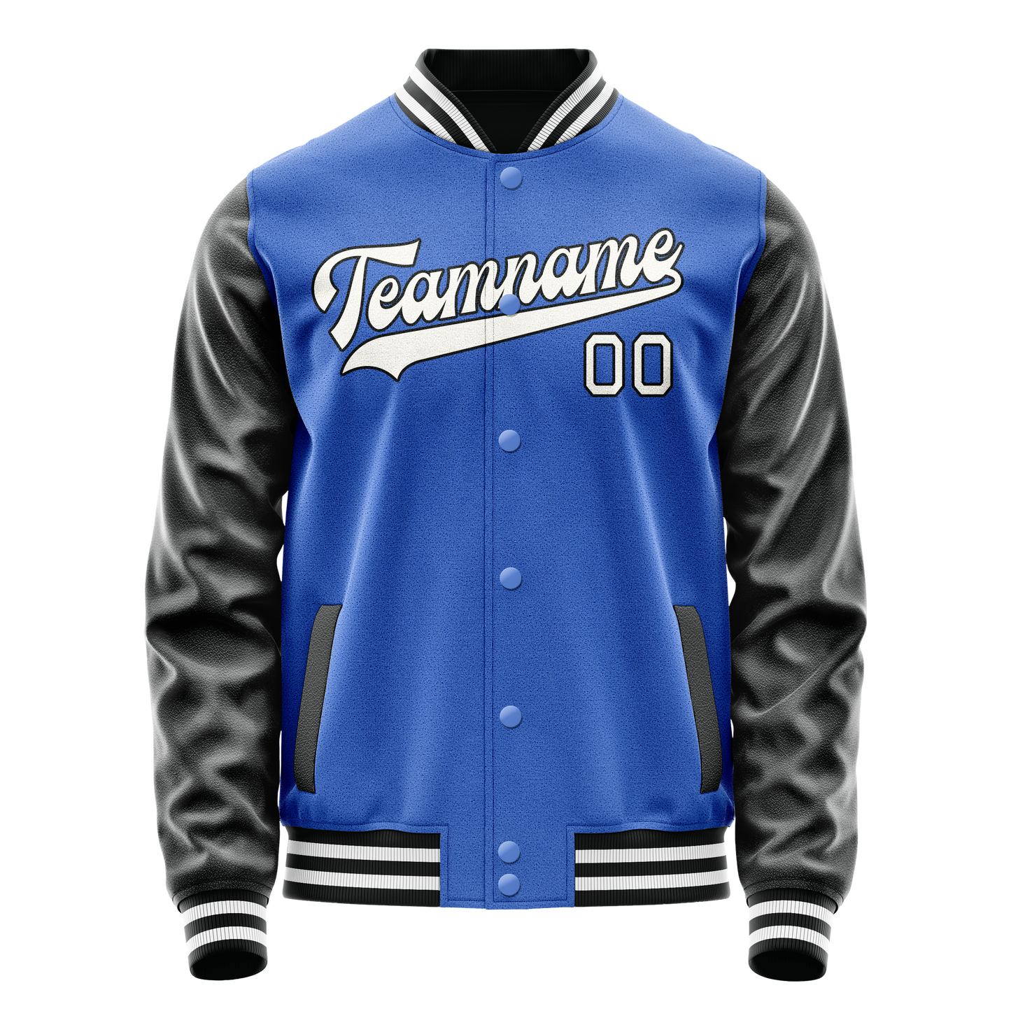 Custom Electric-Blue White Solid Color Varsity Letterman Jacket
