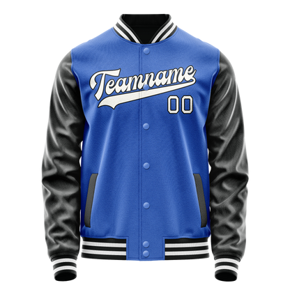 Custom Electric-Blue White Solid Color Varsity Letterman Jacket