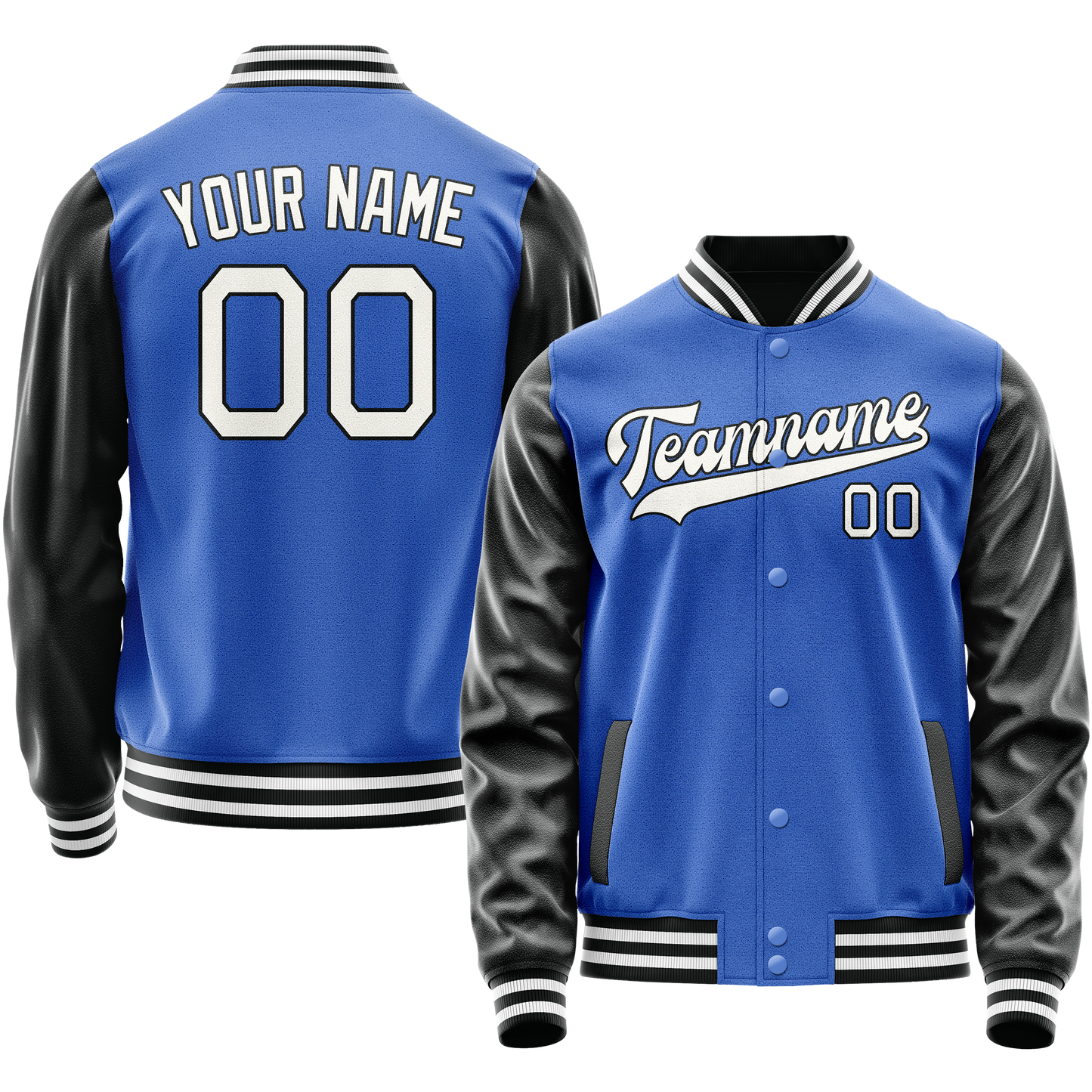 Custom Electric-Blue White Solid Color Varsity Letterman Jacket