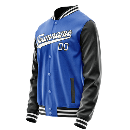 Custom Electric-Blue White Solid Color Varsity Letterman Jacket