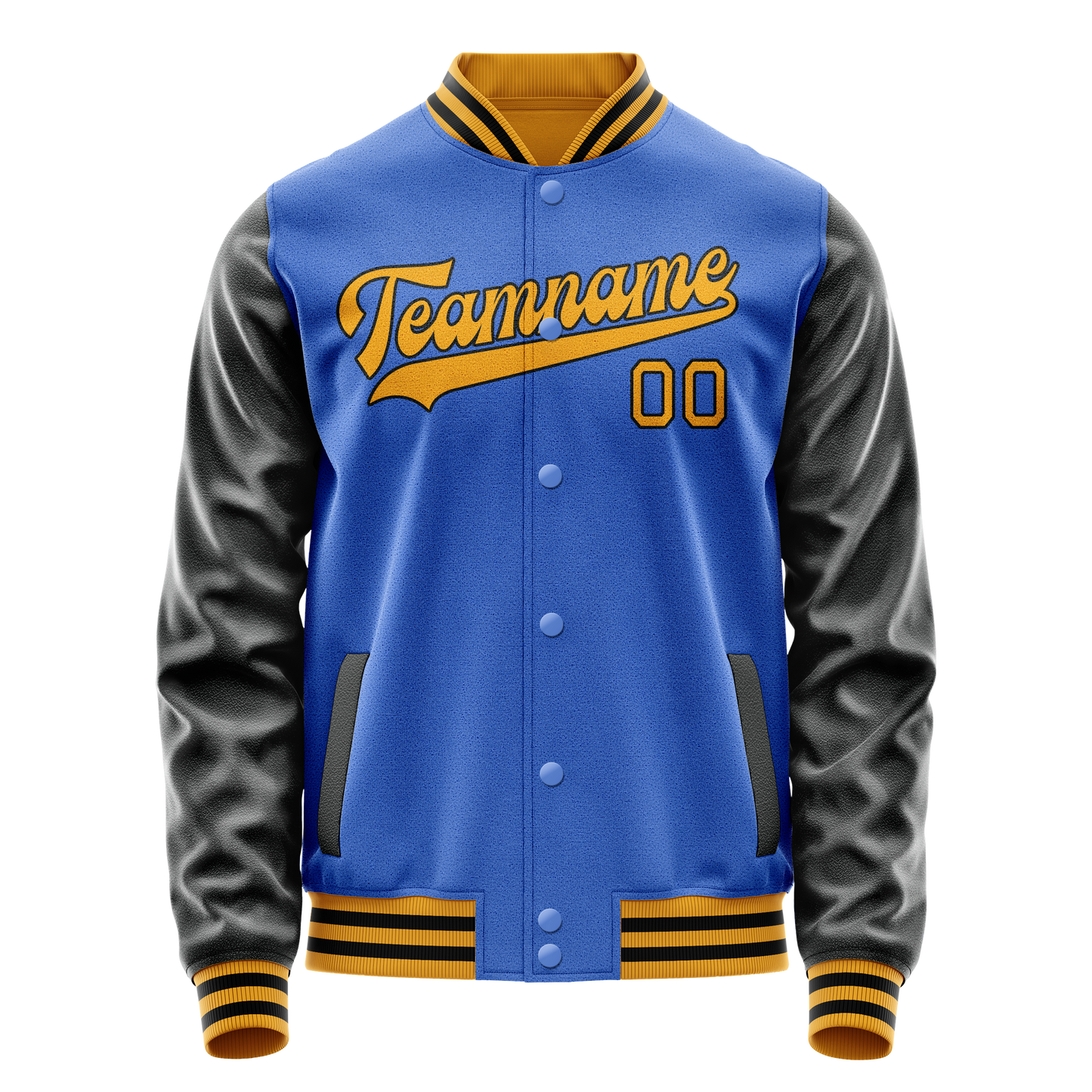 Custom Electric-Blue Old-Gold Solid Color Varsity Letterman Jacket