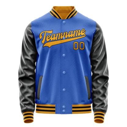 Custom Electric-Blue Old-Gold Solid Color Varsity Letterman Jacket