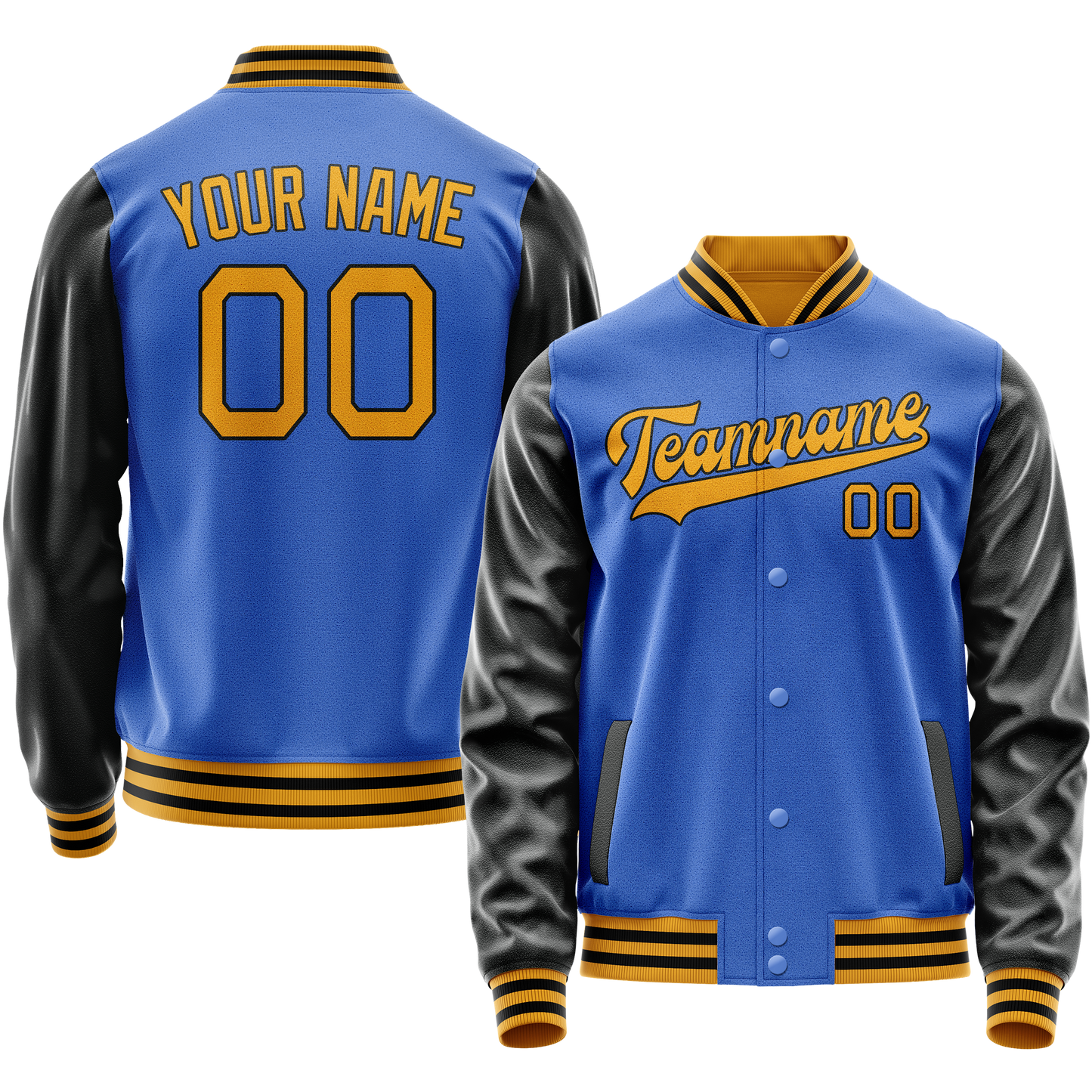 Custom Electric-Blue Old-Gold Solid Color Varsity Letterman Jacket