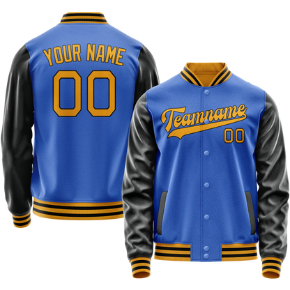 Custom Electric-Blue Old-Gold Solid Color Varsity Letterman Jacket