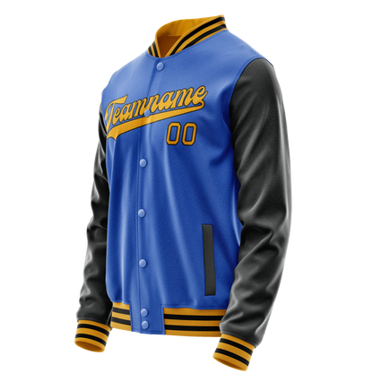 Custom Electric-Blue Old-Gold Solid Color Varsity Letterman Jacket