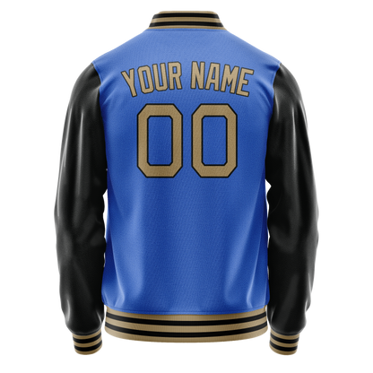 Custom Electric-Blue Black Solid Color Varsity Letterman Jacket