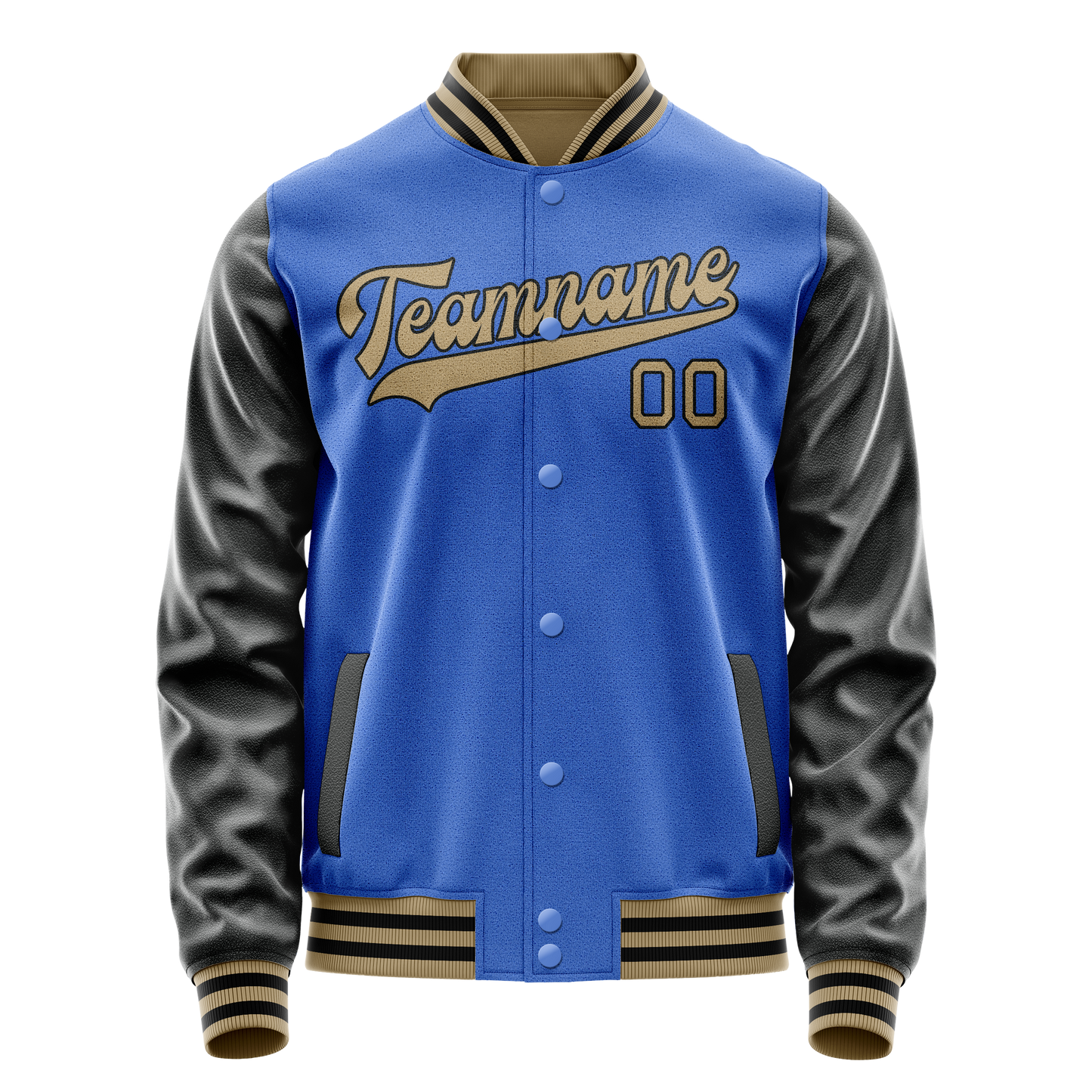 Custom Electric-Blue Black Solid Color Varsity Letterman Jacket
