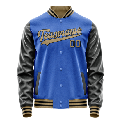 Custom Electric-Blue Black Solid Color Varsity Letterman Jacket