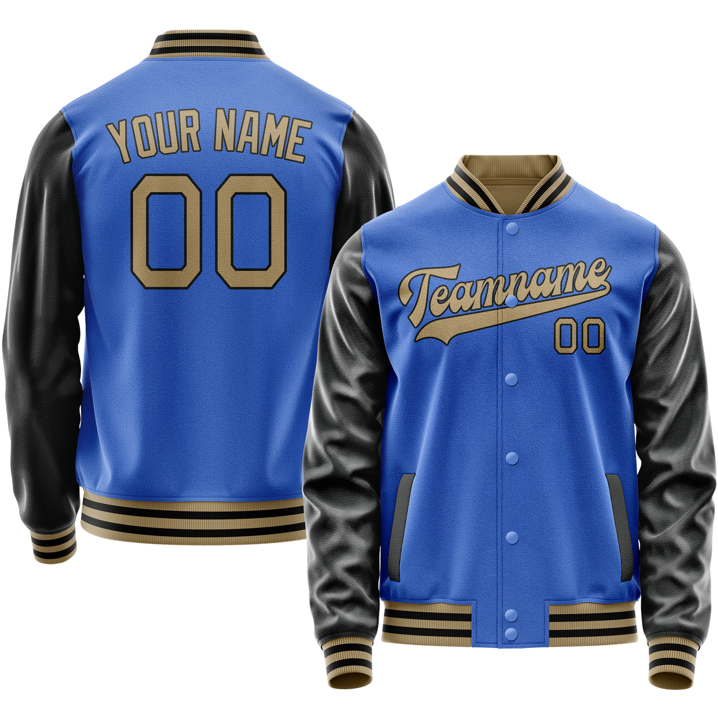 Custom Electric-Blue Black Solid Color Varsity Letterman Jacket
