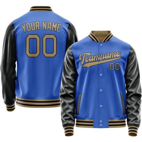 Custom Electric-Blue Black Solid Color Varsity Letterman Jacket