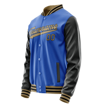 Custom Electric-Blue Black Solid Color Varsity Letterman Jacket