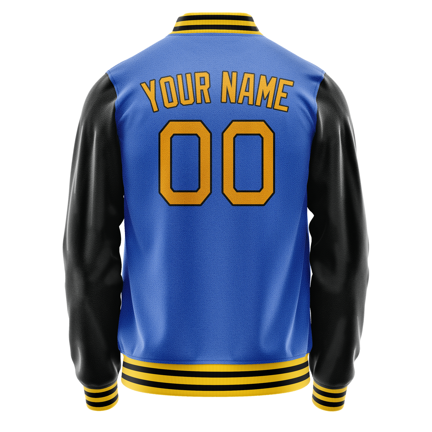 Custom Electric-Blue Black Solid Color Varsity Letterman Jacket
