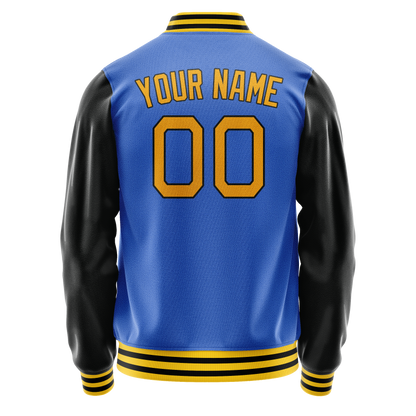 Custom Electric-Blue Black Solid Color Varsity Letterman Jacket