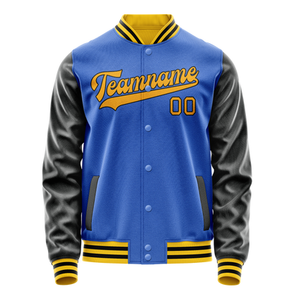 Custom Electric-Blue Black Solid Color Varsity Letterman Jacket