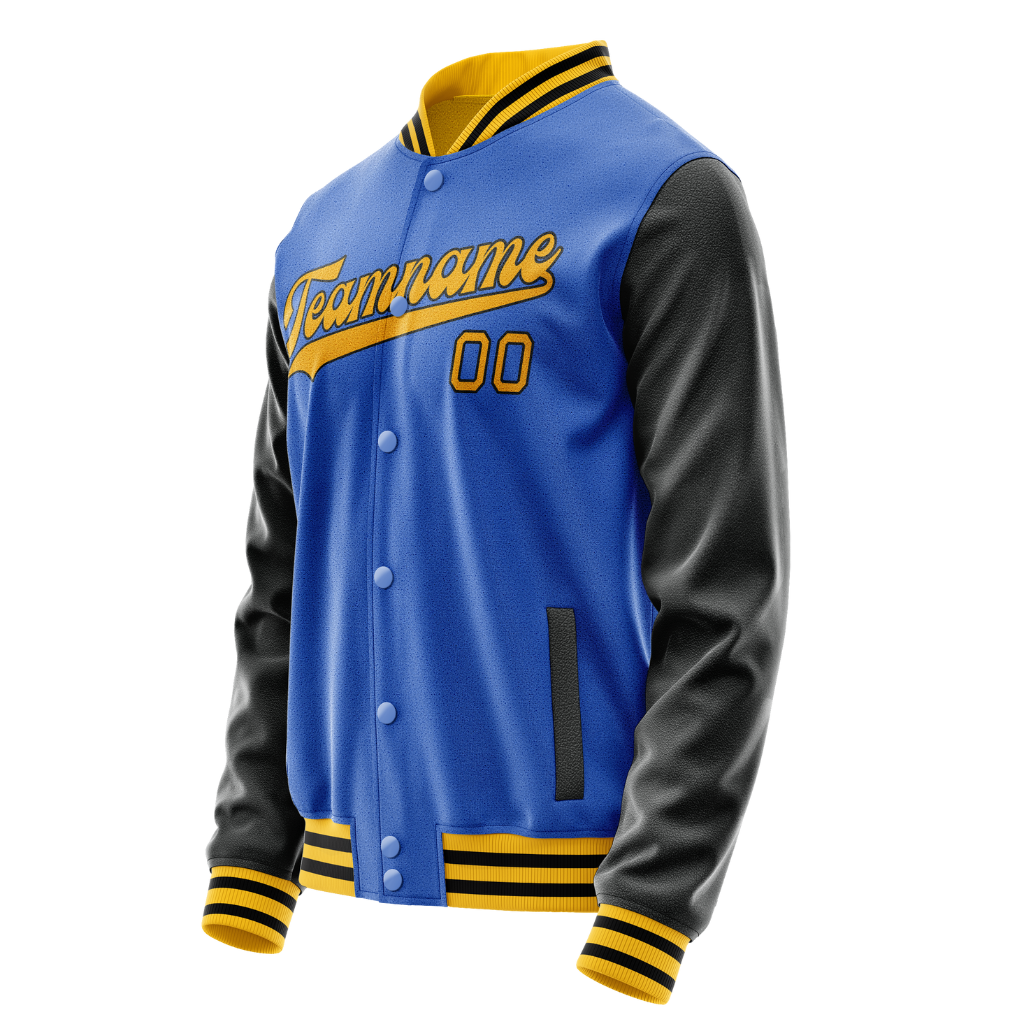 Custom Electric-Blue Black Solid Color Varsity Letterman Jacket