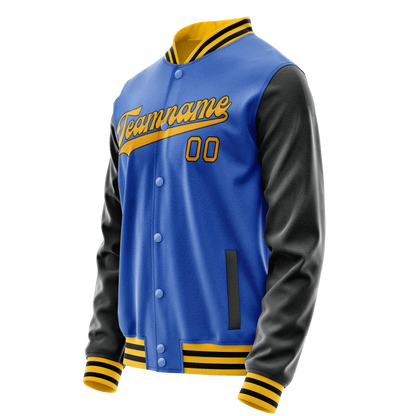 Custom Electric-Blue Black Solid Color Varsity Letterman Jacket