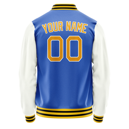 Custom Electric-Blue White Solid Color Varsity Letterman Jacket