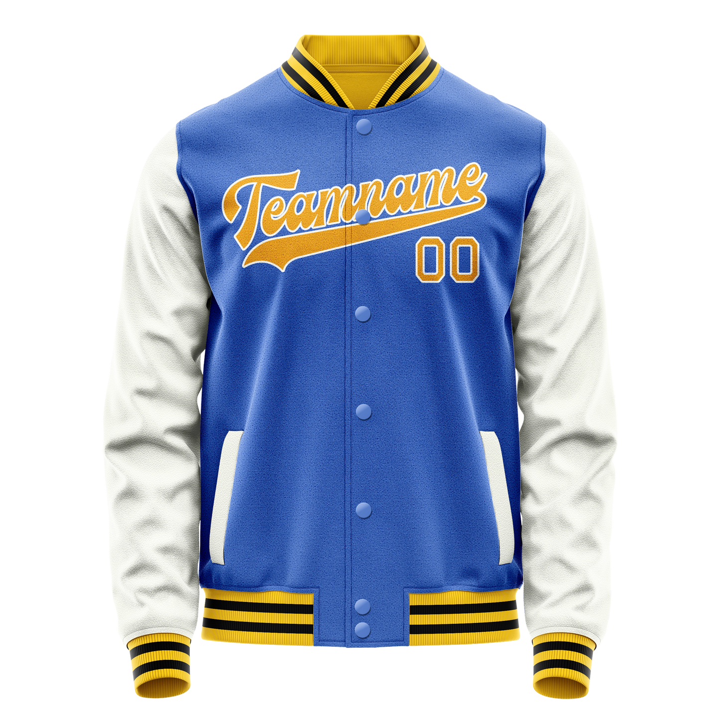 Custom Electric-Blue White Solid Color Varsity Letterman Jacket