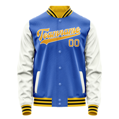 Custom Electric-Blue White Solid Color Varsity Letterman Jacket