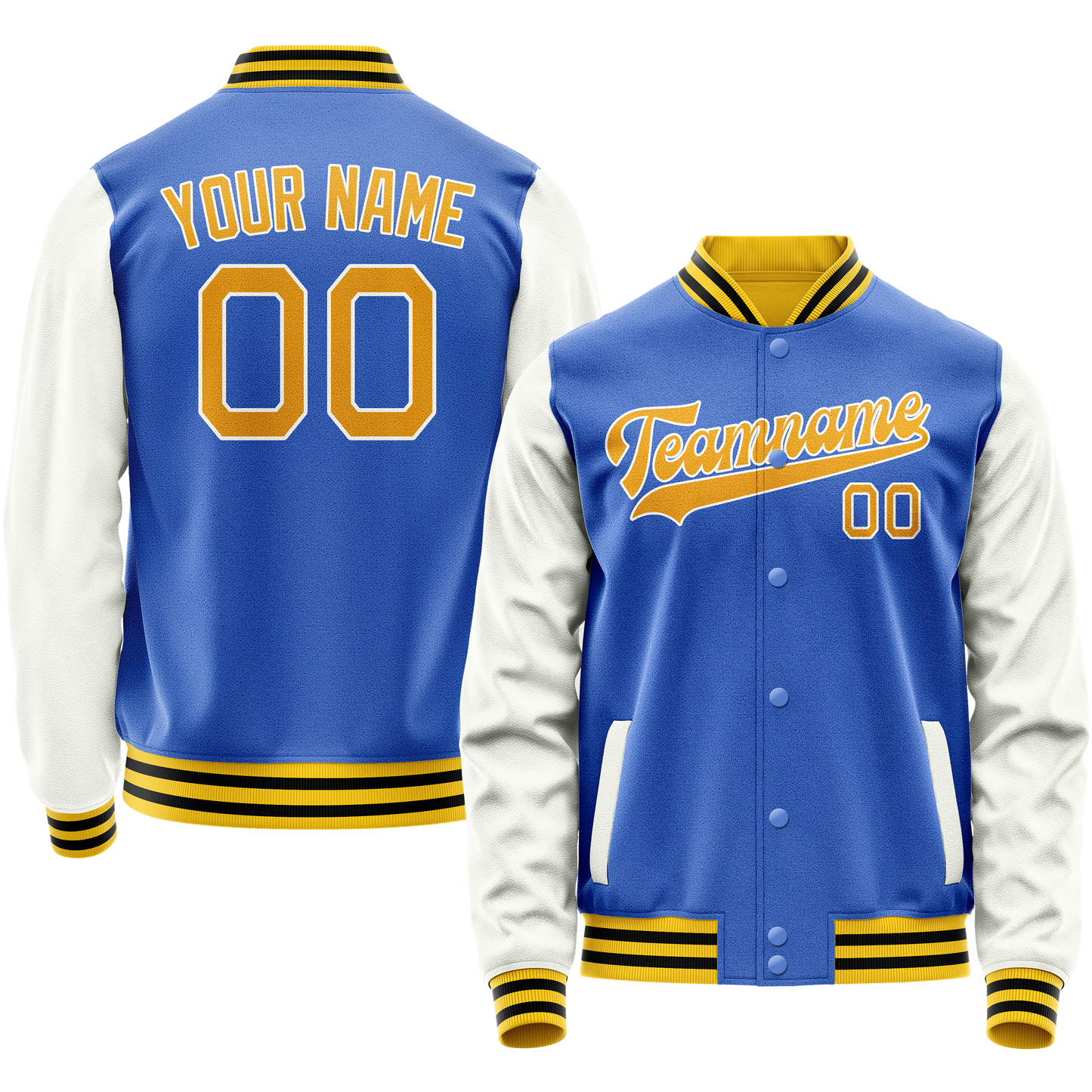 Custom Electric-Blue White Solid Color Varsity Letterman Jacket