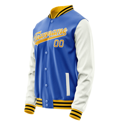 Custom Electric-Blue White Solid Color Varsity Letterman Jacket