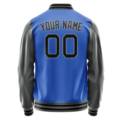 Custom Electric-Blue Gray Solid Color Varsity Letterman Jacket