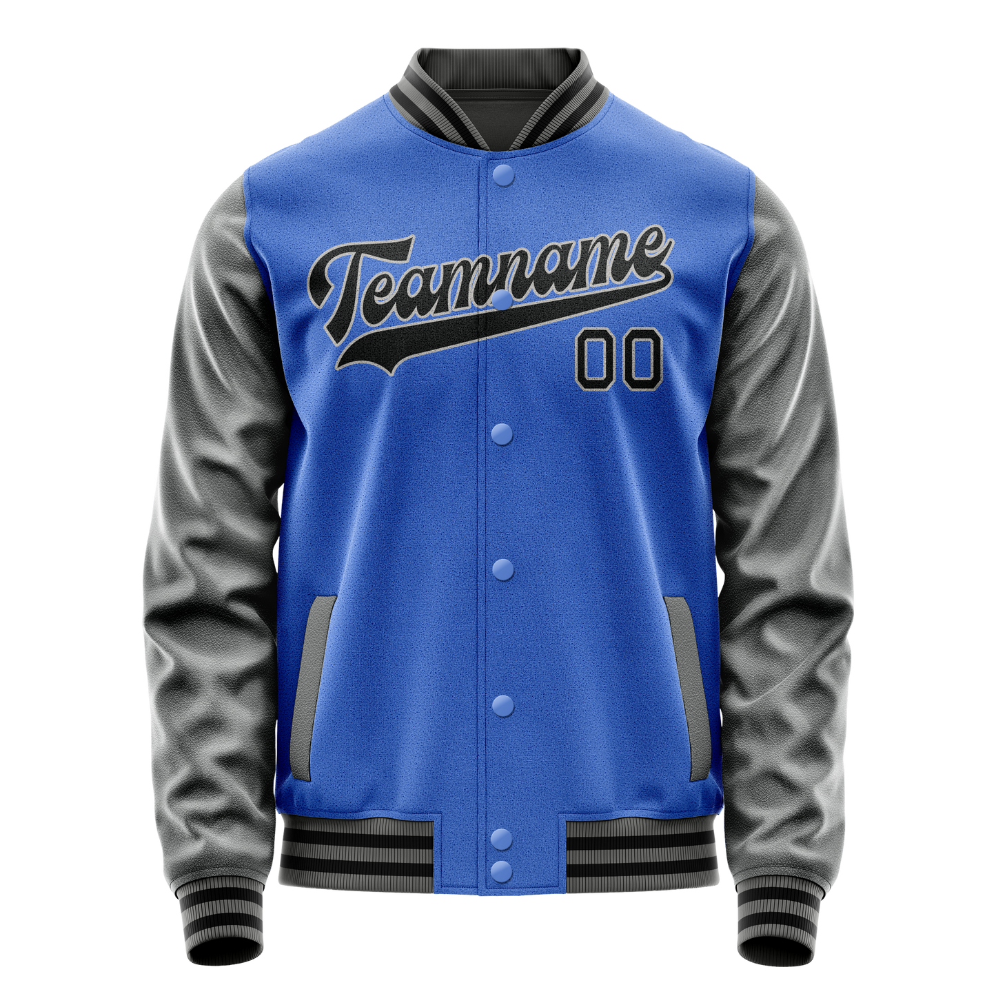 Custom Electric-Blue Gray Solid Color Varsity Letterman Jacket