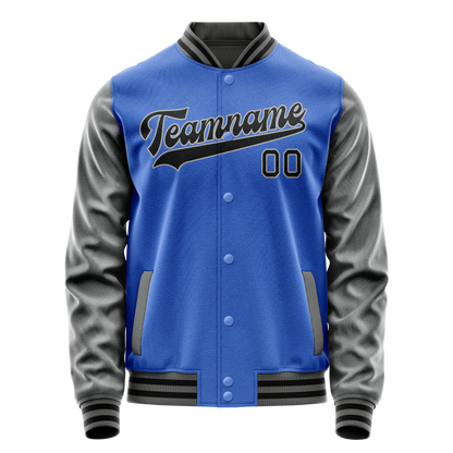 Custom Electric-Blue Gray Solid Color Varsity Letterman Jacket