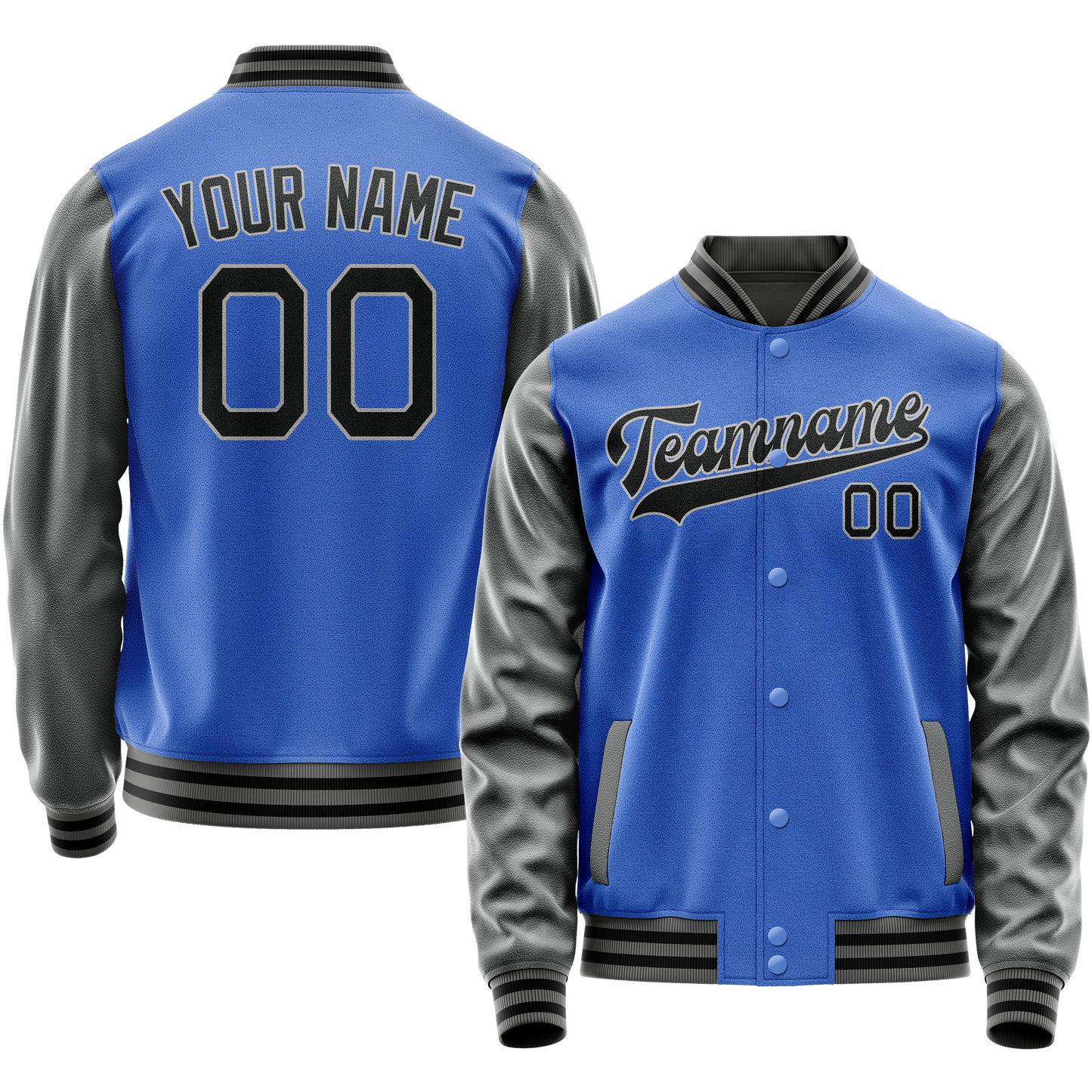 Custom Electric-Blue Gray Solid Color Varsity Letterman Jacket
