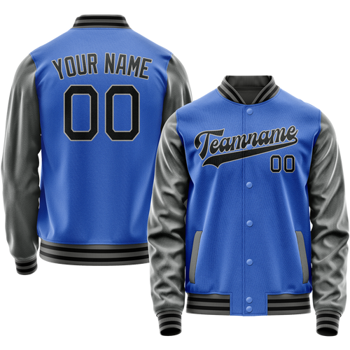 Custom Electric-Blue Gray Solid Color Varsity Letterman Jacket