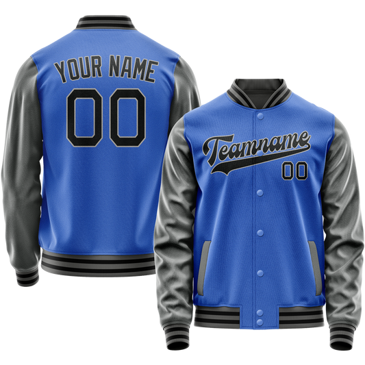 Custom Electric-Blue Gray Solid Color Varsity Letterman Jacket