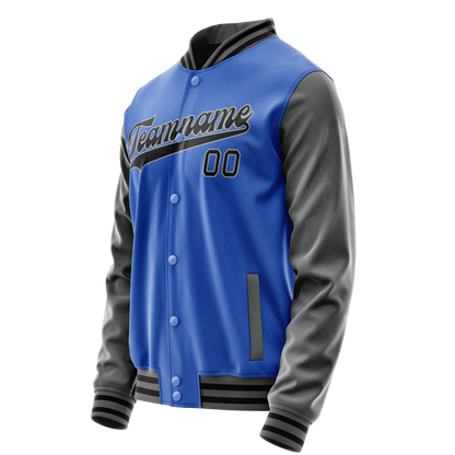 Custom Electric-Blue Gray Solid Color Varsity Letterman Jacket