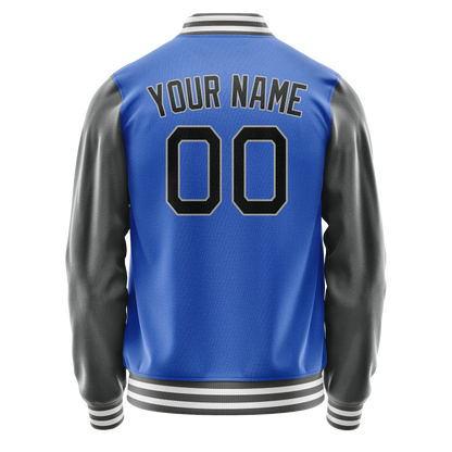 Custom Electric-Blue Gray Solid Color Varsity Letterman Jacket