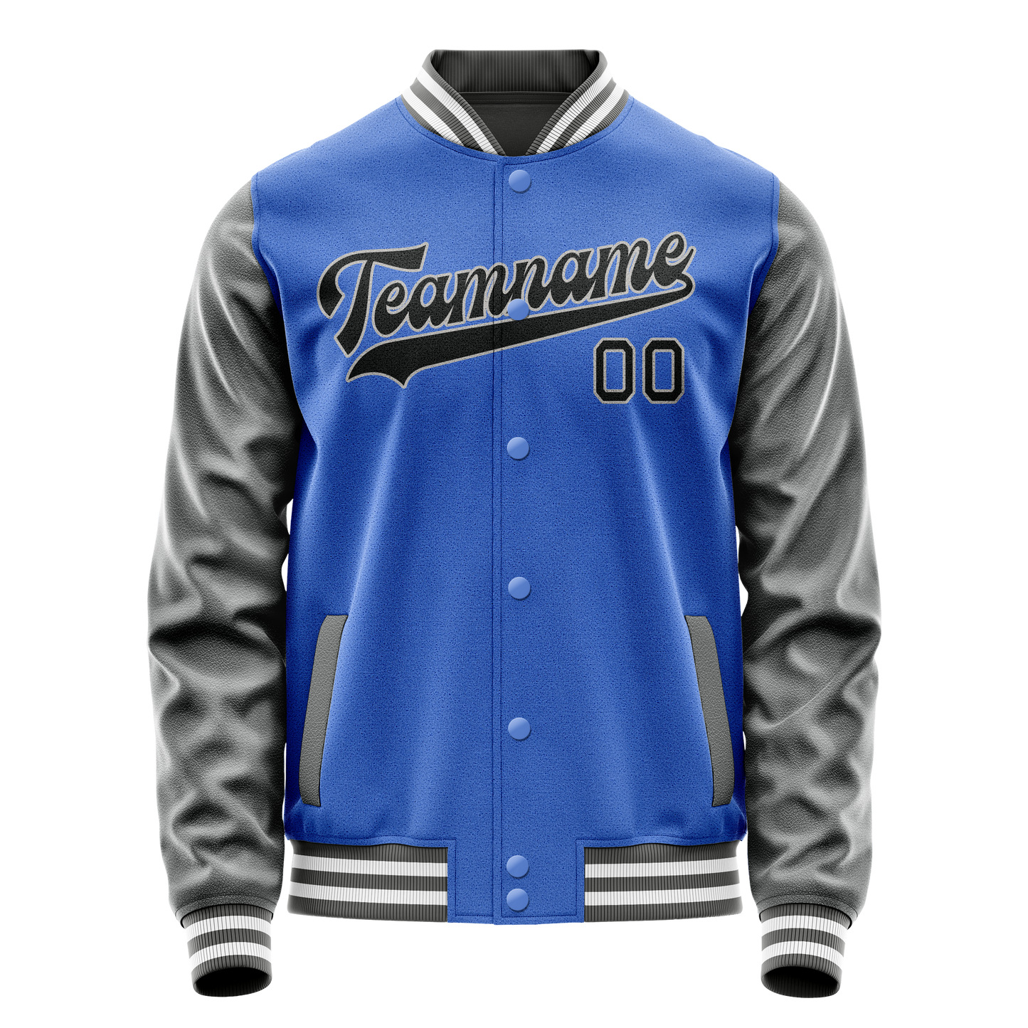 Custom Electric-Blue Gray Solid Color Varsity Letterman Jacket