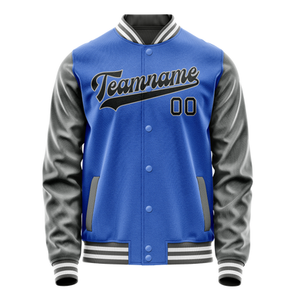 Custom Electric-Blue Gray Solid Color Varsity Letterman Jacket