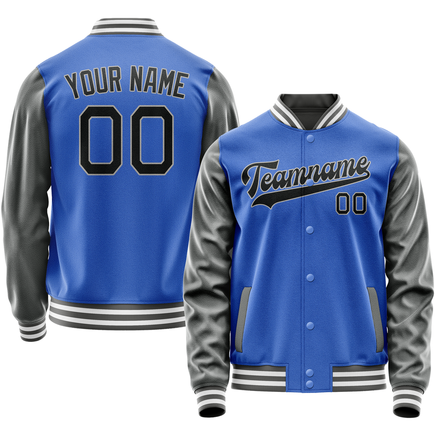 Custom Electric-Blue Gray Solid Color Varsity Letterman Jacket