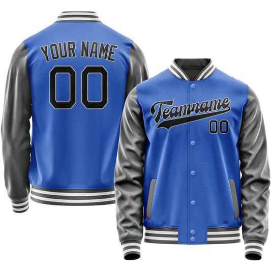 Custom Electric-Blue Gray Solid Color Varsity Letterman Jacket