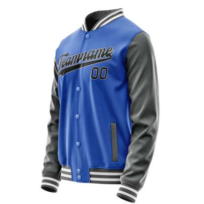 Custom Electric-Blue Gray Solid Color Varsity Letterman Jacket