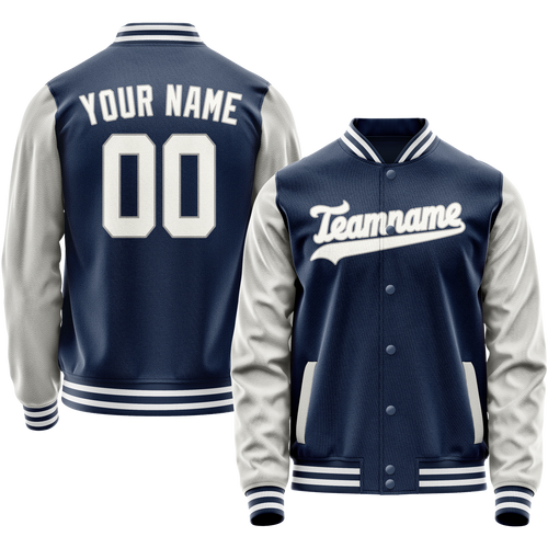 Custom Royal Gray Solid Color Varsity Letterman Jacket