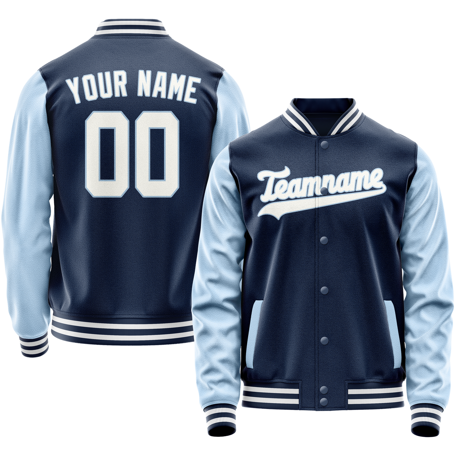 Custom Royal Light-Blue Solid Color Varsity Letterman Jacket