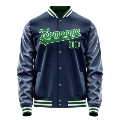 Custom Royal Neon-Green Solid Color Varsity Letterman Jacket
